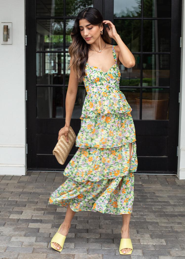 tiered floral dress